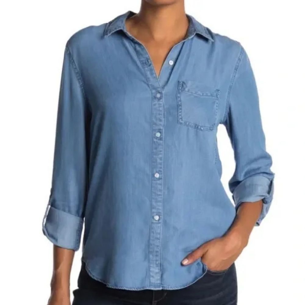 Como Vintage Denim Chambray Long Sleeve Button Down Pocket Shirt XS